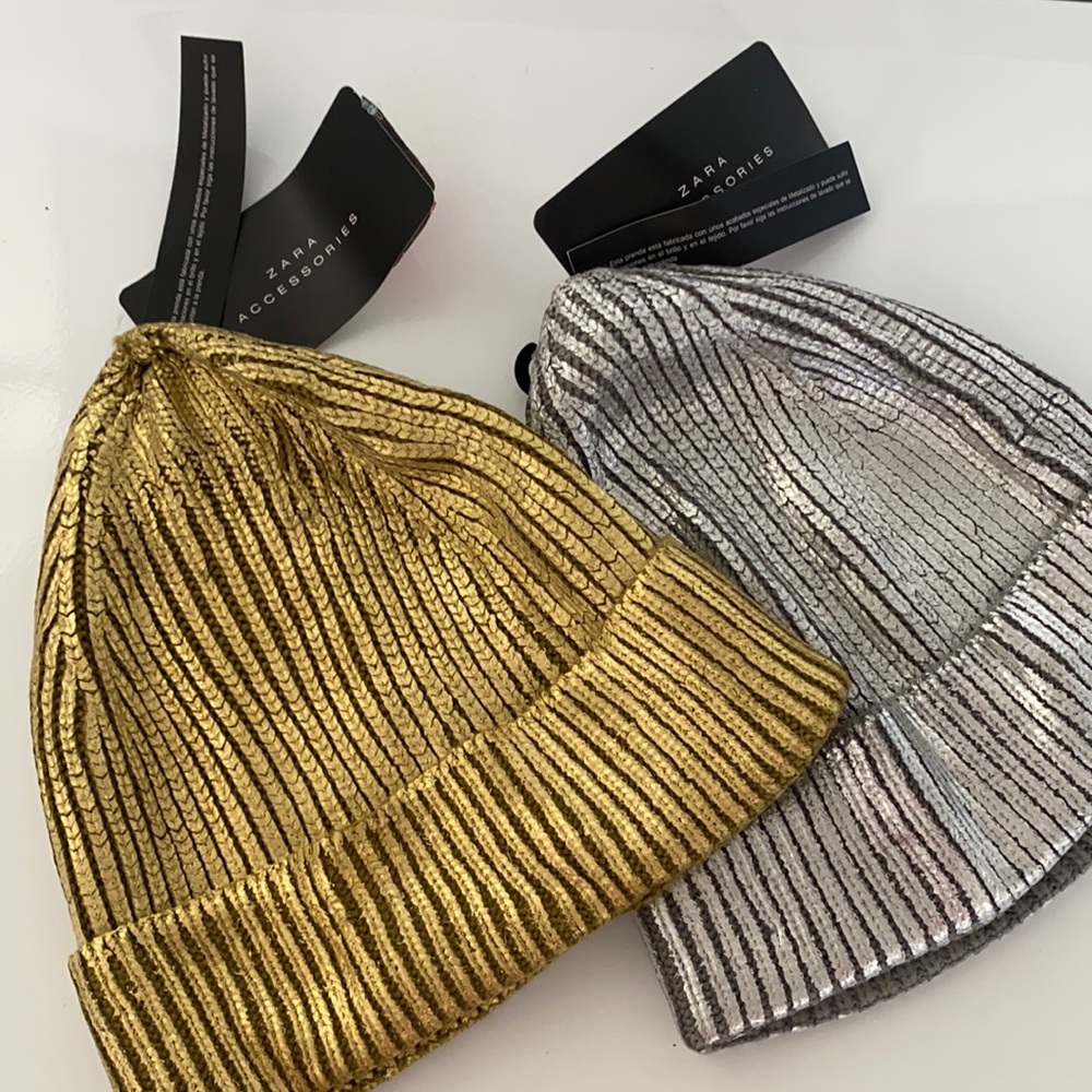 Zara gold and silver beanies